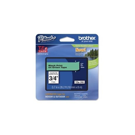 NASTRO BROTHER TZe741 18MMx8MT NERO/VERDE