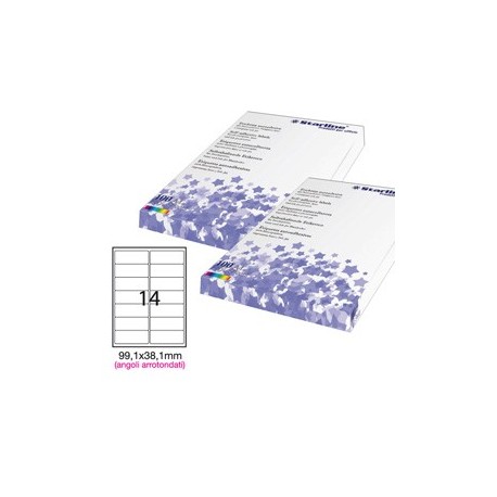 Etichetta adesiva bianca 100fg A4 99,1x38,1mm (14et/fg) angoli tondi STARLINE