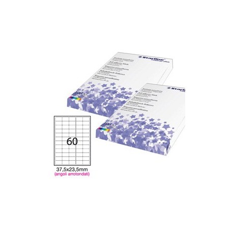 Etichetta adesiva bianca 100fg A4 37,5x23,5mm (60et/fg) angoli tondi STARLINE