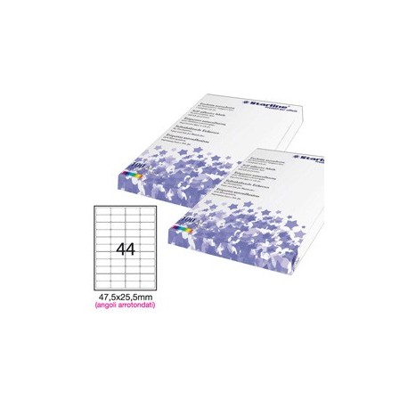 Etichetta adesiva bianca 100fg A4 47,5x25,5mm (44et/fg) angoli tondi STARLINE