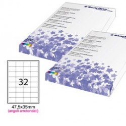 Etichetta adesiva bianca 100fg A4 47,5x35mm (32et/fg) angoli tondi STARLINE