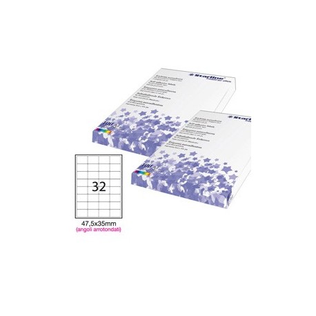 Etichetta adesiva bianca 100fg A4 47,5x35mm (32et/fg) angoli tondi STARLINE