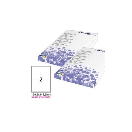 Etichetta adesiva bianca 100fg A4 199,6x143,5mm (2et/fg) angoli tondi STARLINE