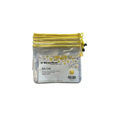 Busta in PVC a rete A5-20x25cm con cerniera gialla