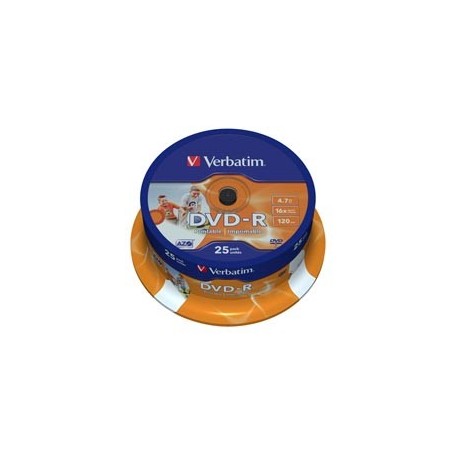 SCATOLA 25 DVD-R SPINDLE 16X 4.7GB 120MIN. STAMPABILE WIDE PHOTO INKJET