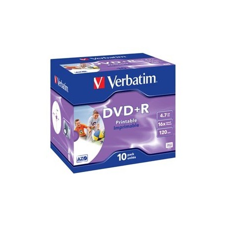 SCATOLA 10 DVD+R JEWEL CASE 16X 4.7GB 120MIN. STAMPABILE WIDE PHOTO INKJET