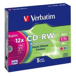 SCATOLA 5 CD-RW DATALIFEPLUS SLIM CASE 8X-10X 700MB SERIGRAFATO COLORATO